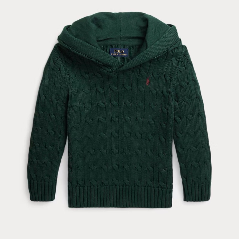 Polo Ralph Lauren Forest Green Cable Knit Hoodie Sweater - Size 3T